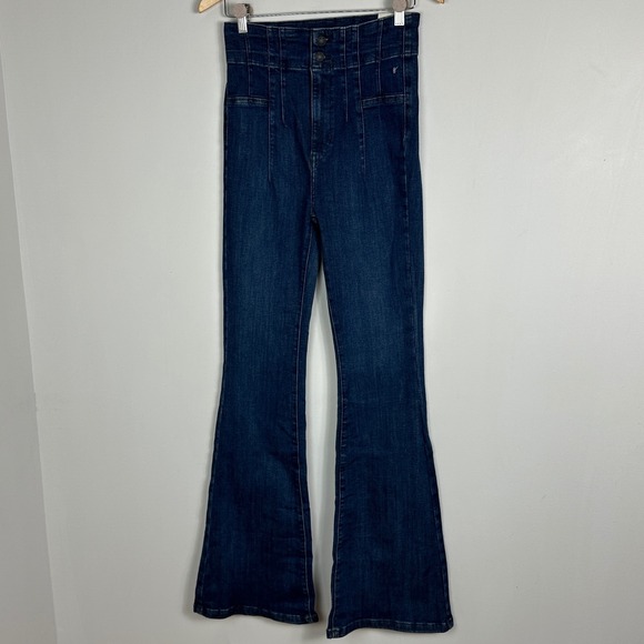 Free People Jayde High Rise Flare Jeans Dark Blue Retro 70s‎ Womens Size 28 NEW - Picture 5 of 16